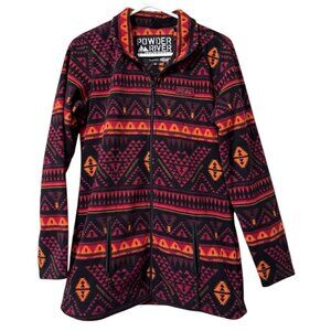 POWDER RIVER by PANHANDLE SLIM AZTEC PRINT FLEECE ZIP Jacket Size Medium Western